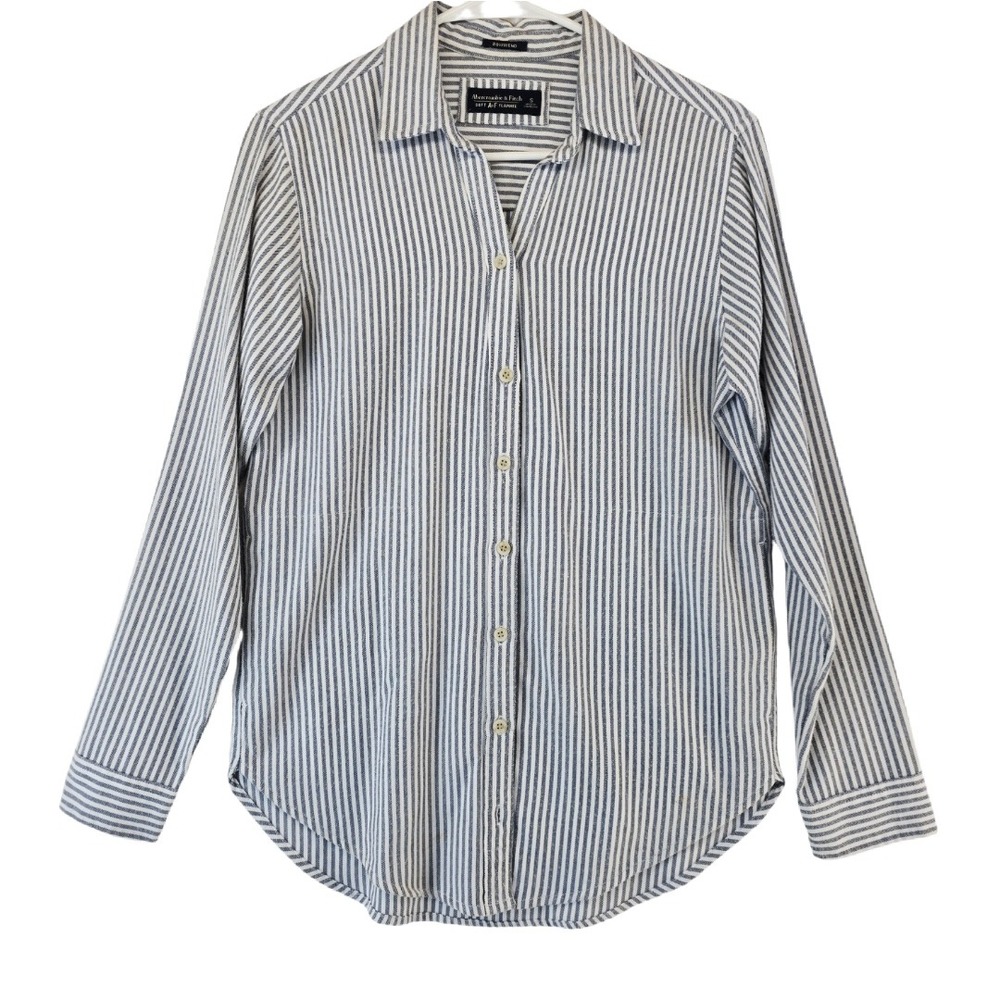 Abercrombie‎ & Fitch Boyfriend Flannel Shirt Womens Sz Small Striped Long Sleeve